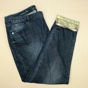 Lane Bryant Genius Fit Boyfriend Jeans Women's Size 18 Metallic Gold Cuff Denim